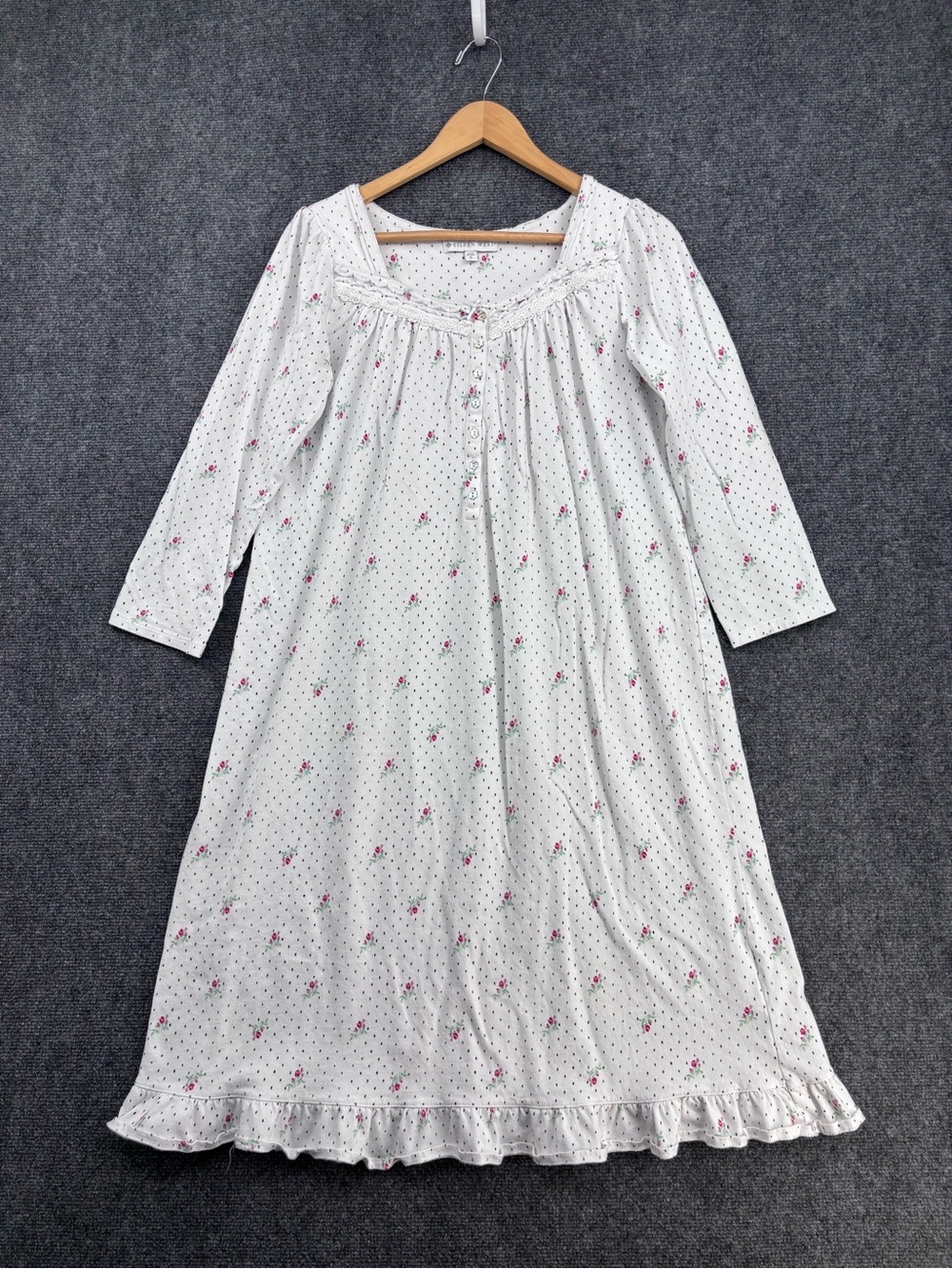 Eileen West Rosebud Dot Cottagecore Soft Knit Cotton Longsleeve Nightgown Small